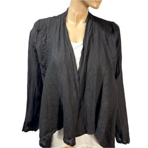 Tempo Paris Women's 100% Linen Open Front Cardigan Jacket Black Size M